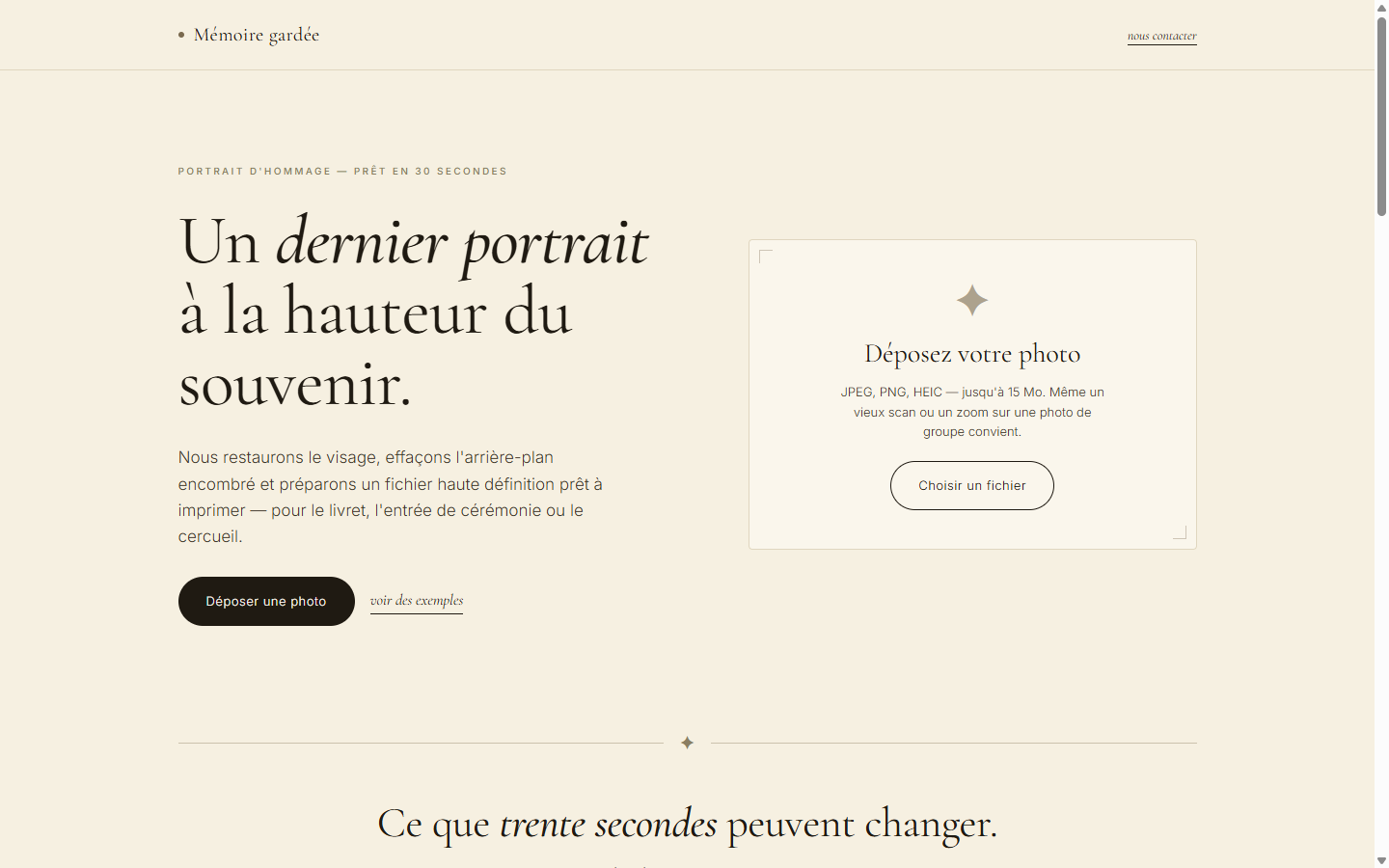 Capture de la page d'accueil de Mémoire gardée